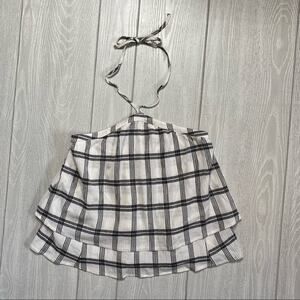 The Impeccable Pig Women's White & Black Plaid Summer Halter Top Size Small